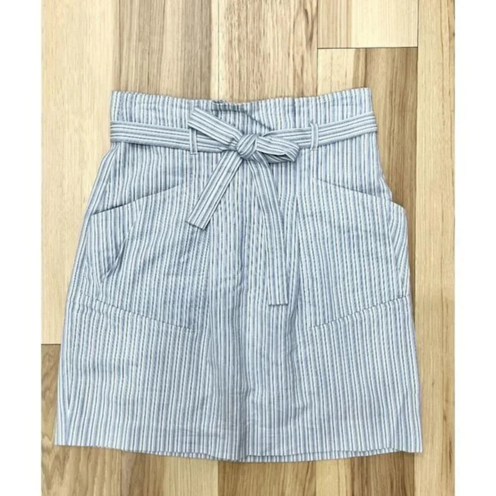 BCBG MaxAzria Blue White Stripe Paperbag Waist Skirt 0